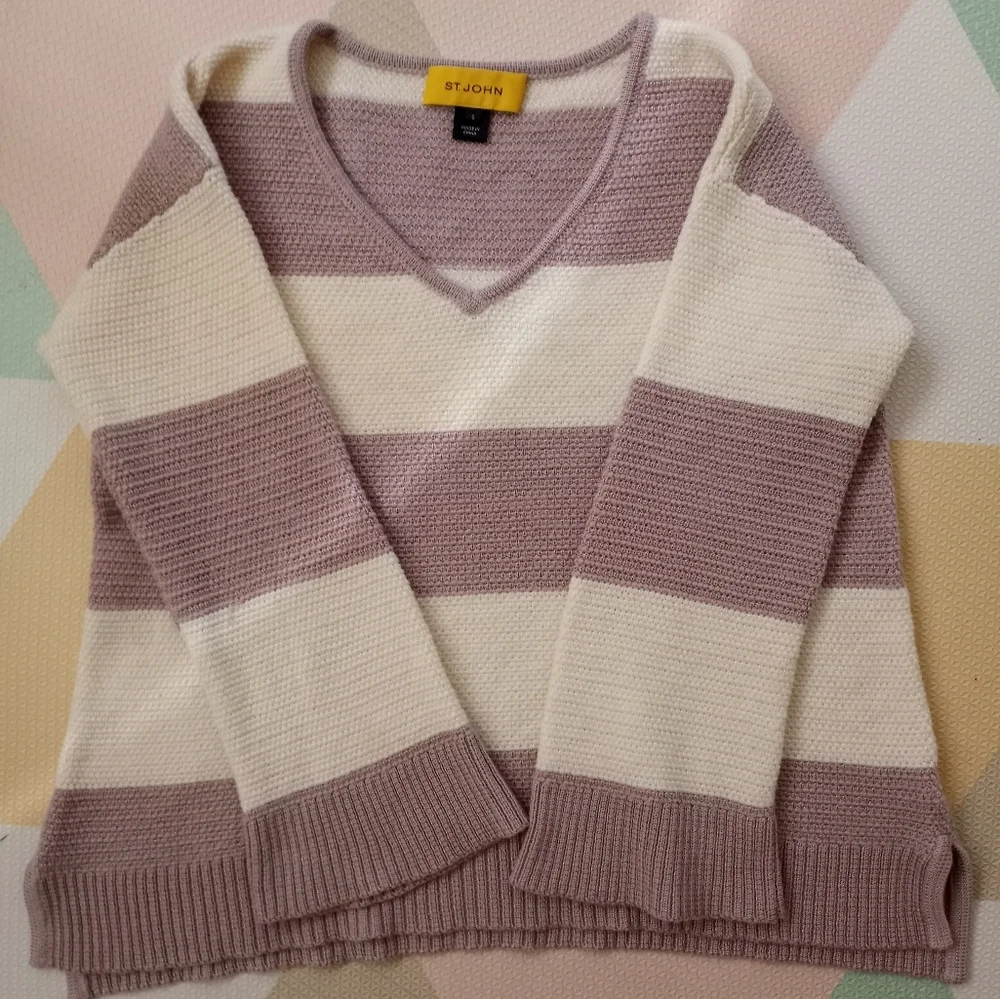 St. John V neck Stripe Top S - Picture 2 of 7